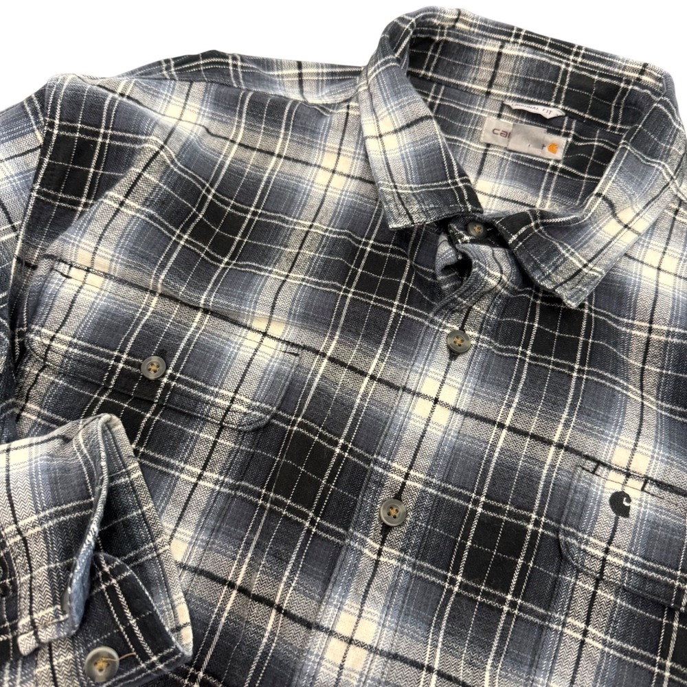 Carhartt Mens 2XL Tall Blue Plaid Flannel Shirt Original Fit Cotton 101294 482